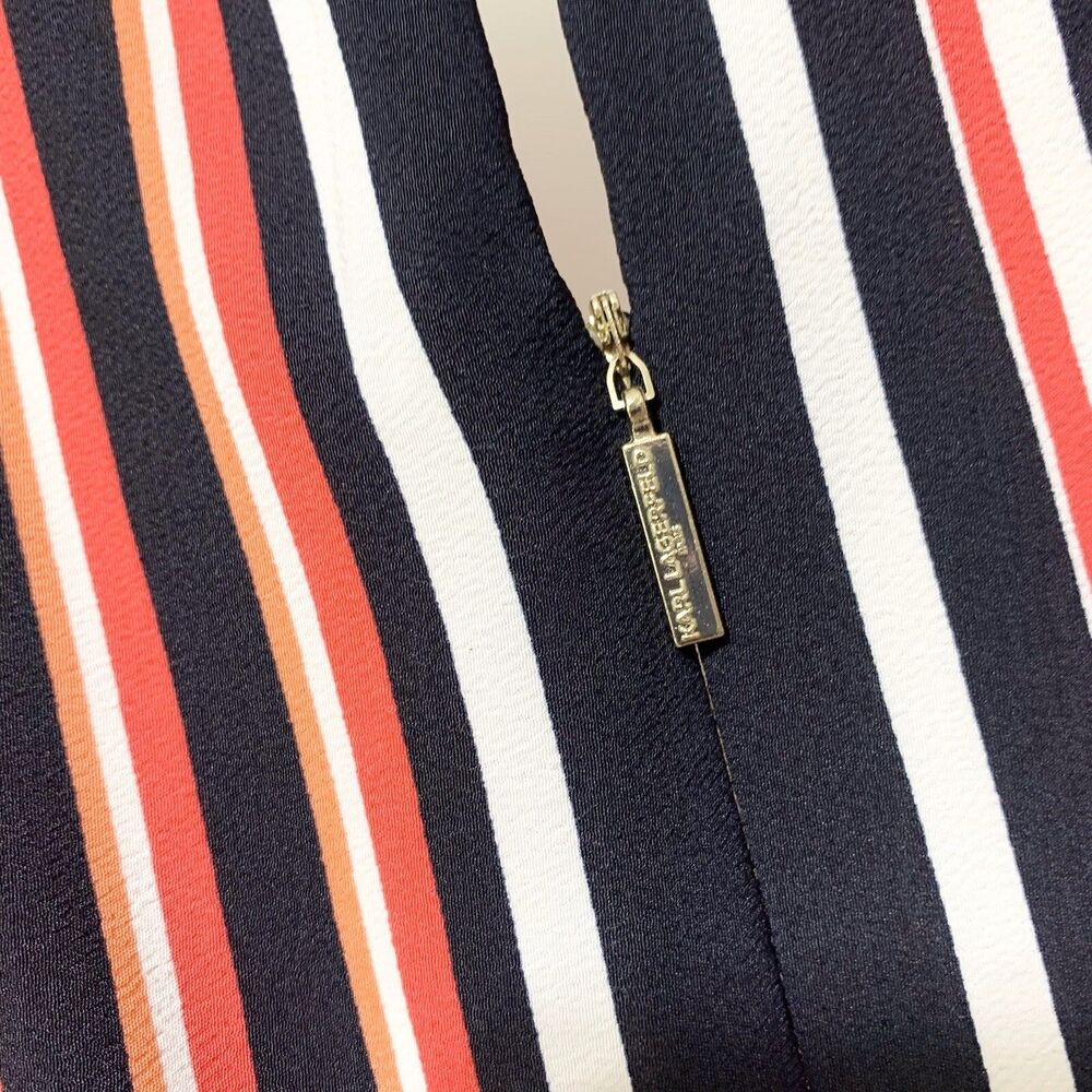 Karl Lagerfeld Size 4 Striped Asymmetrical Handkerchief Hem Dress Faux Wrap - Picture 8 of 14